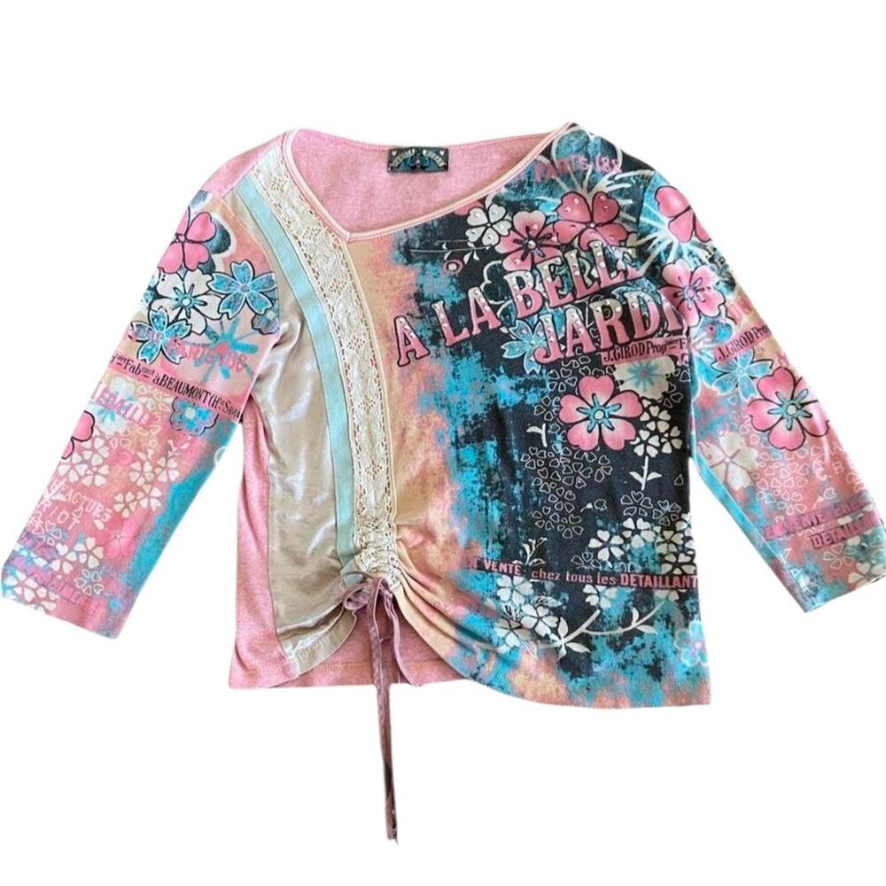 Vanilla Sugar Y2K rhinestone lace graphic 3/4 sleeve size medium